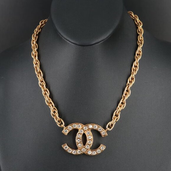 Chanel Vintage Crystal Chain Link CC Choker Necklace - Picture 1 of 6